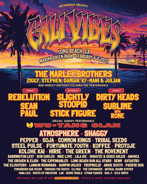 Cali vibes 2024 - Cali Vibes 2024. FEBRUARY 16-18, 2024. LONG BEACH, CA. THE SHORT VERSION. This Southern California festival wants you to just relaaax, man. Cali Vibes, a — you guessed it — Southern California festival has found a home in Long Beach, California. Its prime location, along the waterfront at Marina Green Park, guarantees a true Golden …